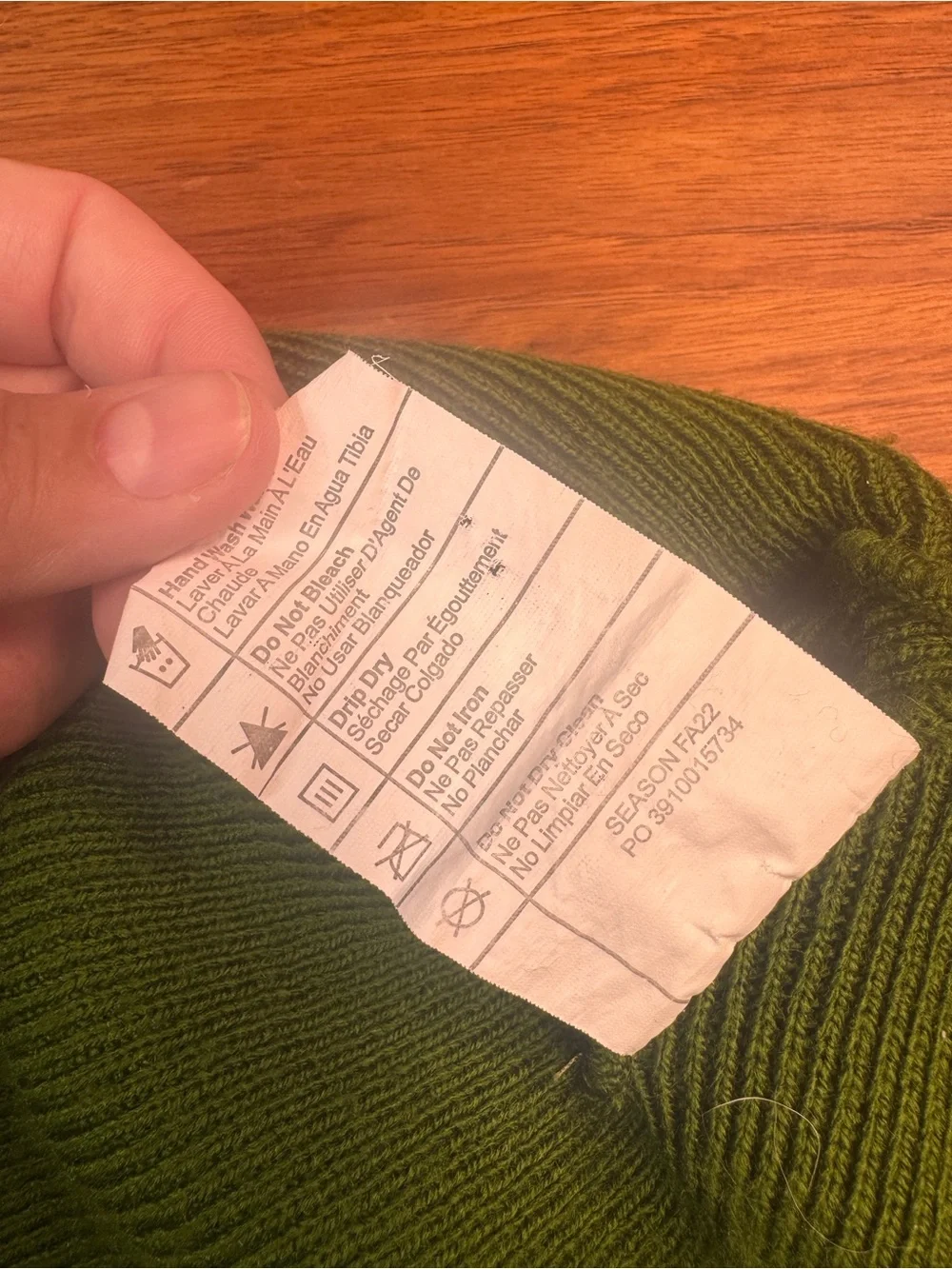 Carhartt Green Ribbed Cuffed Beanie with Logo Patch Original Mens